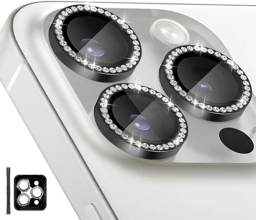 Vista 11 de Protector de lente de cámara para iPhone 16 Pro/iPhone 16 Pro Max, protector de lente de anillo de cámara de vidrio templado individual con bandeja