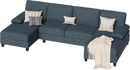 Vista 8 de Vongrasig Camillas seccionales para sala de estar, sofá en forma de U con diván, sofá modular grande de 4 asientos moderno para sala de estar, Gris