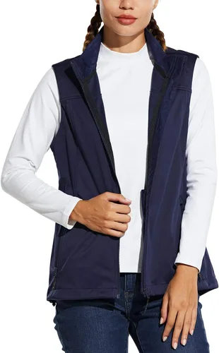 Vista 7 de baleaf Chaleco ligero Softshell sin mangas para mujer, resistente al viento, cuello alto con bolsillos con cremallera, correr, senderismo, golf