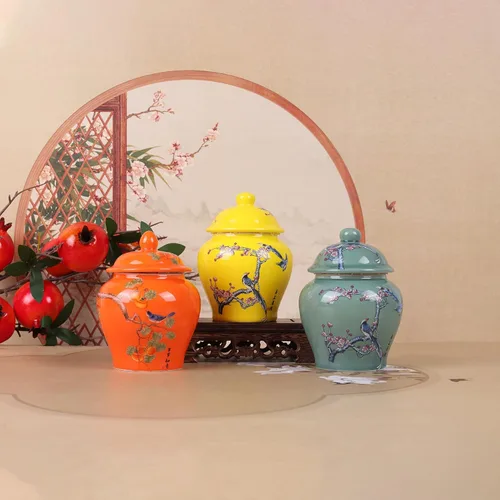 Vista 7 de XINGYAN Chinoiserie - Juego de 3 tarros de jengibre, porcelana china azul y blanca, tarro de almacenamiento decorativo para el hogar con tapa