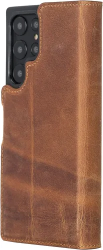 Vista 3 de Bayelon Funda tipo cartera compatible con Galaxy S22 Ultra, funda de cuero de grano completo, cartera desmontable para teléfono, funda magnética
