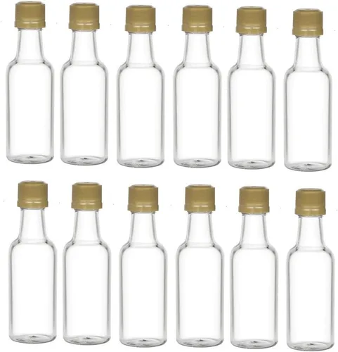 Vista 5 de Nakpunar 12 botellas de licor de plástico transparente de 1.7 fl oz con tapas negras, fabricadas en Estados Unidos Negro