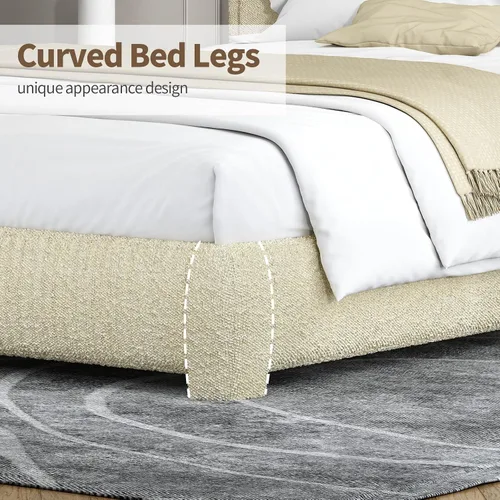 Vista 5 de Base de cama individual, cabecera Cloud Boucle, esquinas redondeadas, color beige