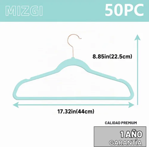 Vista 6 de MIZGI Velvet Hangers 50 Pack Non Slip Heavy Duty Aqua Blue Rose Gold Hooks Agua/oro rosa