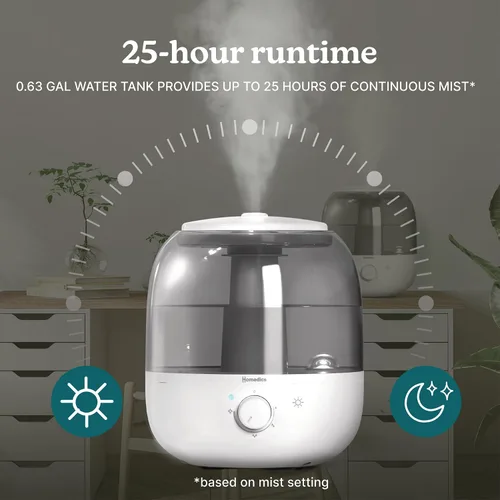Vista 6 de Homedics Humidificador ultrasónico de llenado superior, niebla fría, boquilla de 360°, hasta 25 horas de tiempo de funcionamiento, para habitación