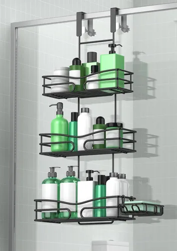 Vista 11 de DAOYA Organizador de Ducha para Baño Colgante - Organizador de 3 Niveles con Soporte para Jabón y 6 Ganchos para Toallas, Esponja; Compatible