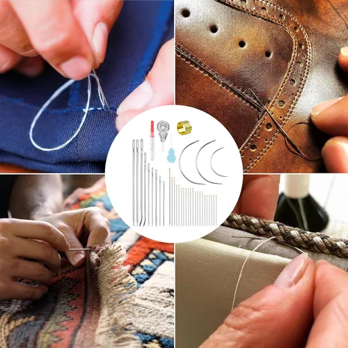 Vista 3 de FIVEIZERO Juego de agujas de coser a mano de servicio pesado - Agujas de coser cuero de ojo grande para costura a mano, tapicería, alfombra