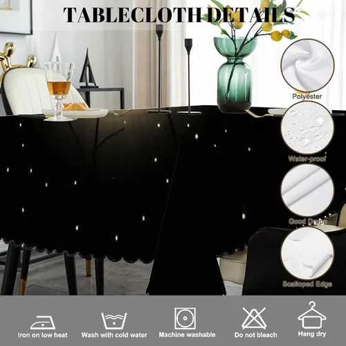 Vista 4 de Swono Mantel rectangular de Halloween de 52 x 70 pulgadas, diseño de araña negra de terror en telaraña, luna, resistente para mesas rectangulares