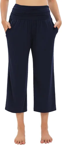 Vista 2 de Urban CoCo Pantalones capri de yoga cómodos para mujer, pantalones deportivos casuales de pierna ancha, pantalones cortos elásticos de cintura alta