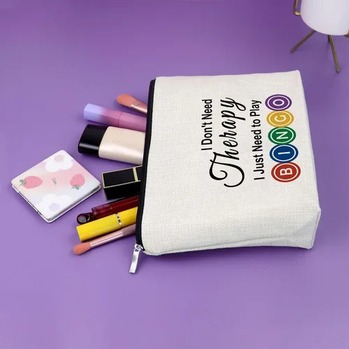 Vista 5 de Sazuwu Regalos para amantes del bingo, regalo de juego para mujeres, bolsa de maquillaje, No necesito terapia, solo necesito jugar al bingo 1 PC