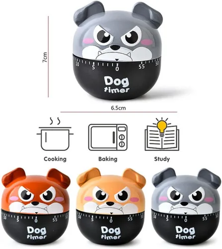 Vista 3 de Temporizadores de maquinaria de perro de dibujos animados lindos 60 minutos temporizador de cocina mecánica reloj contadores de alarma fuerte