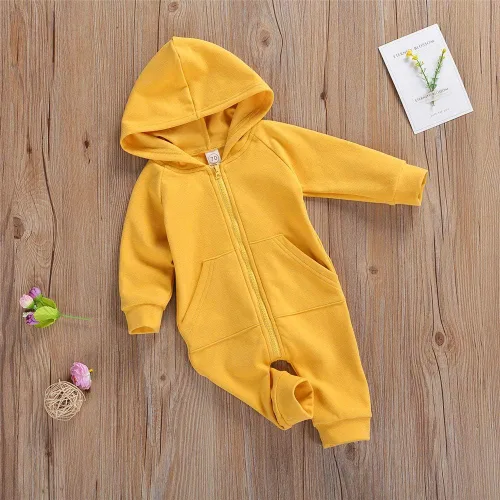 Vista 2 de FYBITBO Mameluco con capucha y cremallera para bebés, niños y niñas, mameluco de manga larga para otoño e invierno, ropa cálida