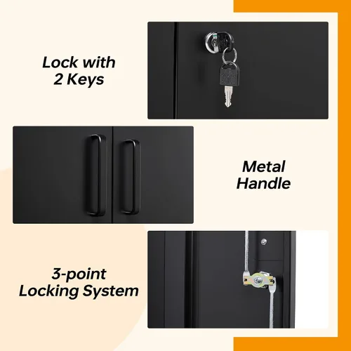 Vista 6 de Armario de almacenamiento de metal con 2 puertas, gabinete de almacenamiento de acero con cerradura con 2 puertas y estantes ajustables, gabinete