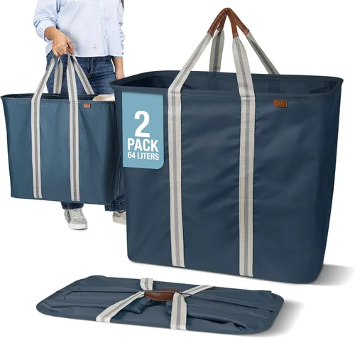 Vista 9 de CleverMade Cesta plegable para ropa sucia – Contenedor organizador de almacenamiento de 64 litros, paquete de 2 unidades color negro medianoche gris