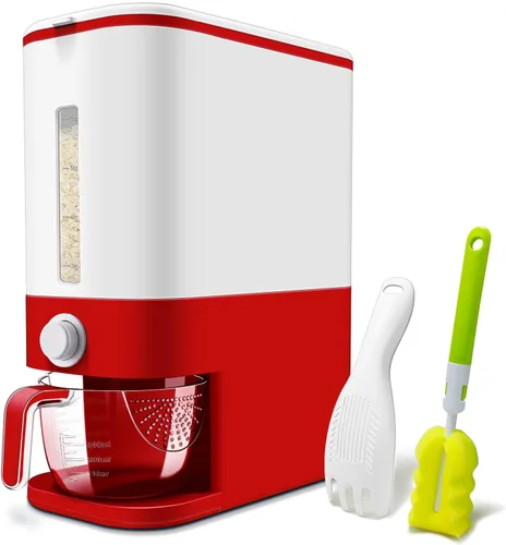 Vista 9 de Lenwi Dispensador de arroz de 22 a 25 libras, recipientes grandes de almacenamiento de alimentos secos de cereales con taza medidora, sin BPA
