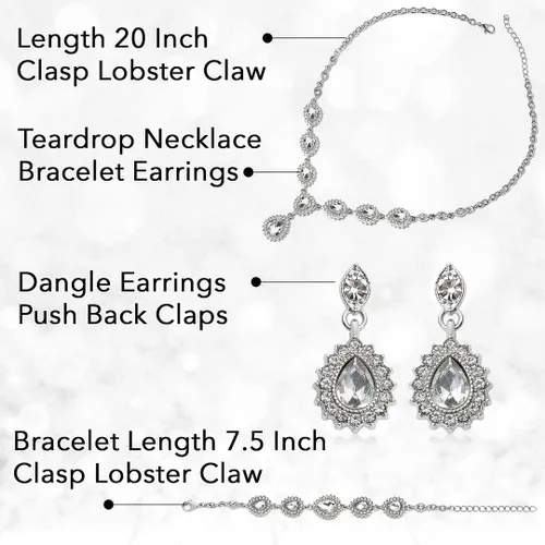 Vista 4 de Shop LC Costume Jewelry Set for Women Teardrop Necklace Bracelet Earrings Crystal Bridal Wedding Jewelry Sets for Brides Bridal Necklace 20" &