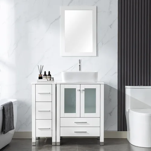 Vista 29 de LUCKWIND 36" Bathroom Vanity Combo with Sink, 24"+12.6" Width, Painted Bathroom Storage Cabinet with 5 Drawers, Including Tempered Glass Round