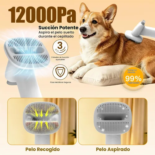 Vista 2 de Kit de aseo para perros con aspiradora, 12000Pa para mascotas eléctrico y Negro-8 en 1