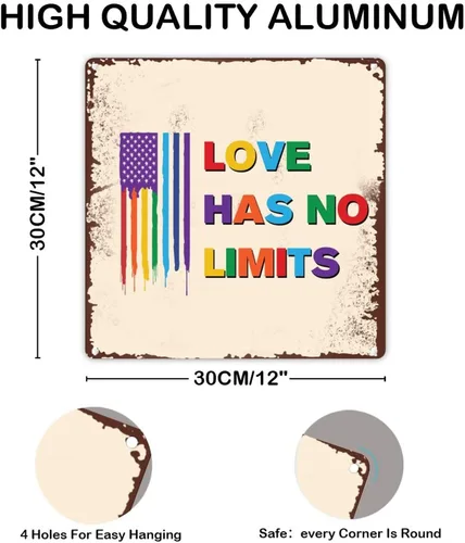 Vista 2 de UFunhome Letrero de hojalata con texto en inglés «Love Has No Limits Only People D», letrero de hojalata de pared con texto en inglés «Love Has No