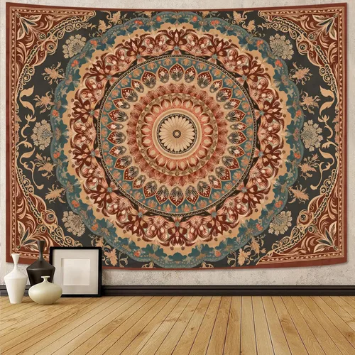 Vista 13 de Accnicc Tapiz bohemio con mandala floral para dormitorio, tapiz de pared con flores bohemias, pequeño, acuarela, azul, blanco, hippie, indio