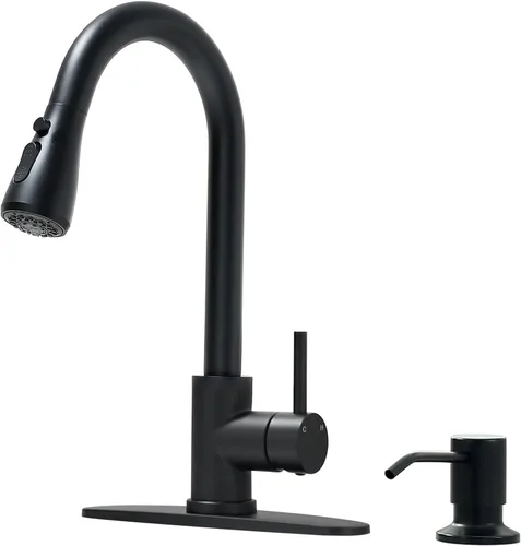 Vista 17 de VFAUOSIT - Grifo de cocina con rociador extraíble, grifo de fregadero de cocina sin plomo, níquel cepillado, acero inoxidable, arco alto, extracción