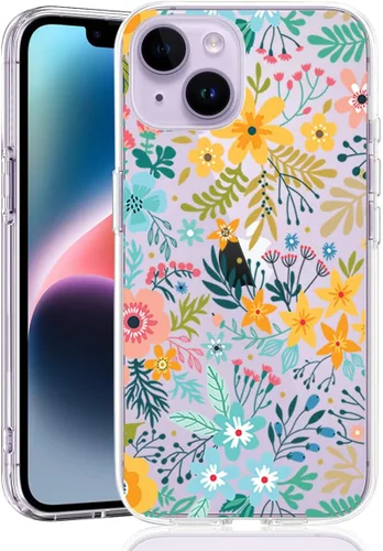 Vista 24 de Compatible con iPhone 14, funda protectora de encaje negro transparente con flores florales a prueba de golpes, parte trasera dura, delgada, bonita