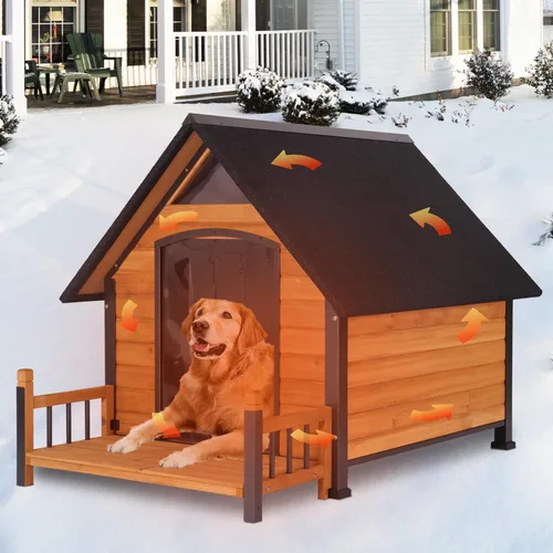 Vista 24 de GUTINNEEN - Casa térmica para perros con aislamiento para exteriores, resistente a la intemperie, con almohadilla térmica controlada por termostato