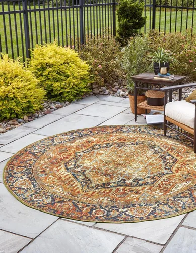 Vista 9 de Unique Loom Outdoor Traditional Collection - Alfombra de área - Nosara (4 pies 1 pulgada x 6 pies 1 pulgada, rectangular, azul/azul claro)