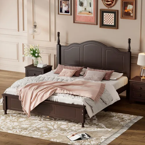 Vista 12 de Marco de cama de madera de pino de estilo retro con cabecero, no necesita caja de resortes, nogal oscuro Retro Style,Wood Bed Frame,No Spring Box