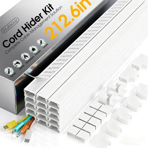 Vista 13 de Kit de ocultador de cable de 113.4 pulgadas, cubiertas de cable para 1 cable en la pared, cubiertas de alambre autoadhesivas para cables