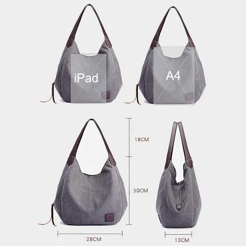 Vista 3 de Bolso Hobo de lona Bolso de mano Bolso de hombro de compras