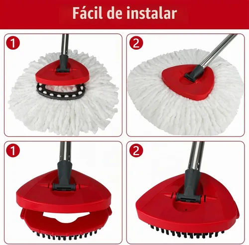 Vista 4 de Juego de 3 cabezales de repuesto para mopa giratoria para el sistema de 1 tanque O-Cedar EasyWring, 3 recambios de mopa giratoria de microfibra, 1
