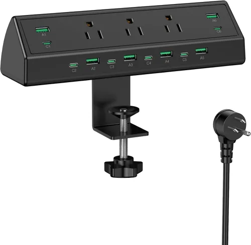 Vista 7 de Jgstkcity Regleta de alimentación con abrazadera de escritorio, estación de carga rápida total de 40 W, 2 puertos USB C PD de 20 W, protector