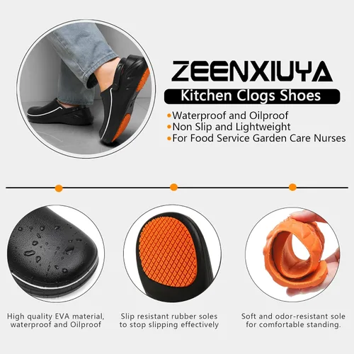 Vista 4 de Zapatos de chef para hombre, zapatos para cocina, zapatos de trabajo antideslizantes para mujer, zuecos cómodos para enfermera, zapatos de cocodrilo