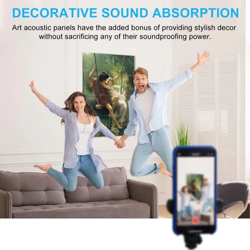 Vista 6 de JBER Paneles acústicos artísticos, paquete de 8 paneles acústicos para decoración de pared con autoadhesivos, paneles de absorción de sonido