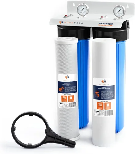 Vista 13 de Sistema de filtro de agua de 2 etapas de 20 x 4.5 pulgadas, viene con filtros de sedimentos y carbono Prefiltro, llave, calibre y liberación