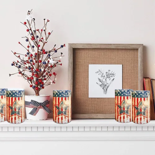 Vista 6 de Velas patrióticas del 4 de julio operadas por batería con temporizador y control remoto para decoraciones del Día de la Independencia Americana