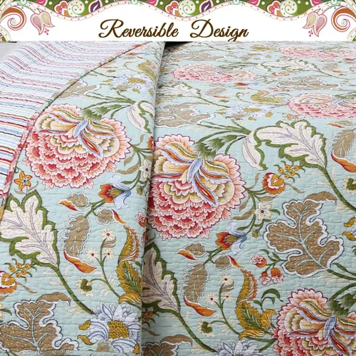 Vista 6 de Cozy Line Home Fashions Blooming Rojo Blanco Floral 100% Algodón Reversible Edredón Juego de Ropa de Cama, Colcha Cubrecama