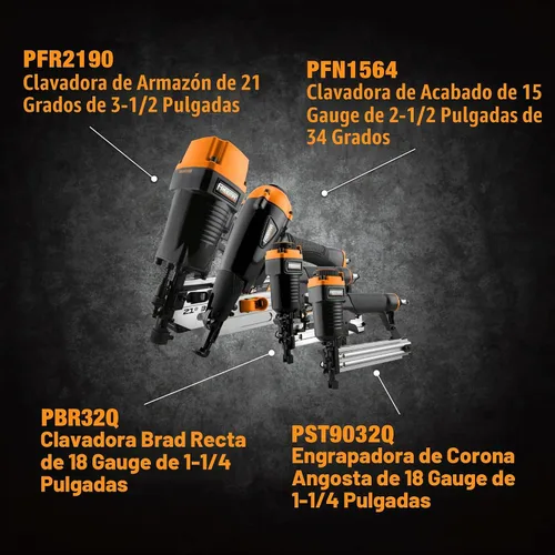 Vista 7 de Freeman Kit de clavadoras neumáticas de armazón y acabado con grapadora y bolsa (4 piezas) P4FRFNCB
