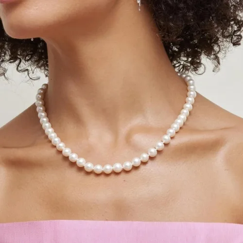 Vista 23 de The Pearl Source Real Pearl Necklace for Women with AAA+ Quality Round White Freshwater Genuine Cultured Pearls