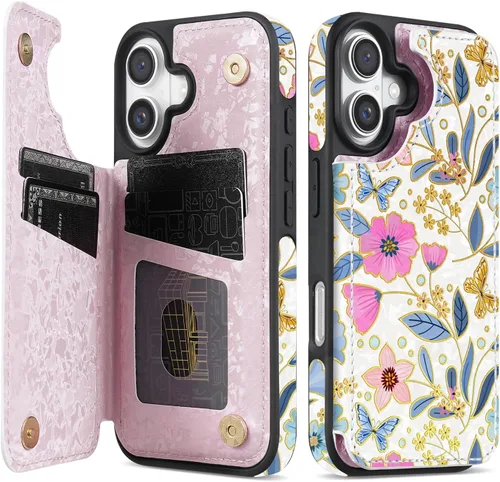 Vista 47 de NNH Funda tipo cartera compatible con iPhone Xs Max con bloqueo RFID, ranuras para tarjetas, folio de piel sintética, función atril, doble cierre