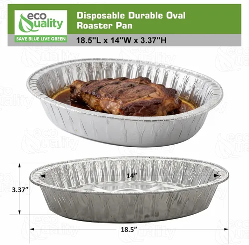 Vista 3 de Paquete de 100 sartenes ovaladas desechables y duraderas para asar pavos, extragrandes, papel de aluminio resistente, forma ovalada profunda