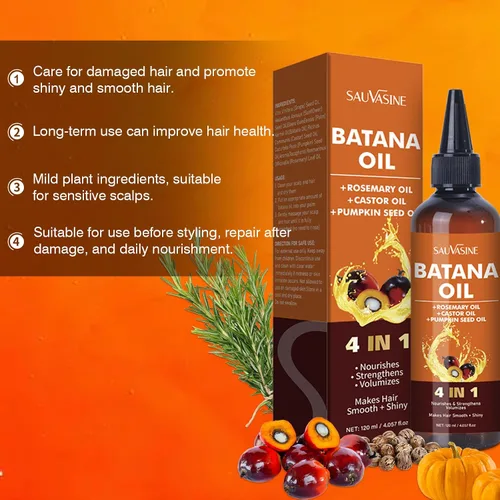 Vista 4 de Aceite de batana orgánico para el crecimiento del cabello Batana 4 en 1 de Honduras con romero, semillas de calabaza, aceite de ricino nutrición