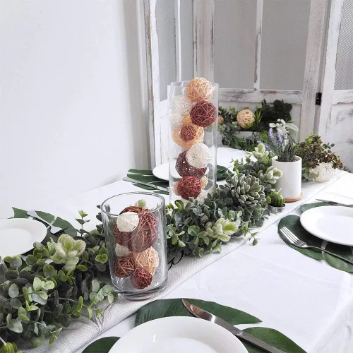 Vista 7 de Juego de 15 bolas decorativas de ratán Blanco-marrón -Naturaleza
