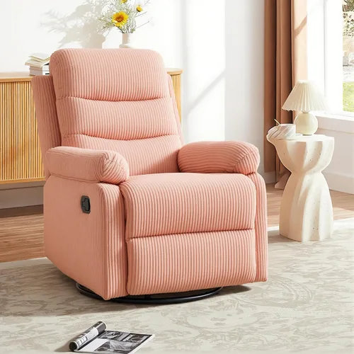 Vista 10 de Silla reclinable mecedora, moderna silla reclinable giratoria, sillón reclinable de tela de pana, sillón reclinable manual para sala de estar