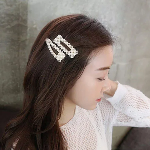 Vista 4 de Fodattm 2 pinzas para el pelo de perlas de imitación dulce, horquilla simple de aleación de moda BB accesorios para el cabello para mujeres