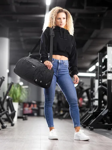 Vista 5 de Fitgriff Bolsa de gimnasio para hombres y mujeres con compartimento para zapatos y artículos húmedos, bolsa de lona para viajes, deportes, fitness
