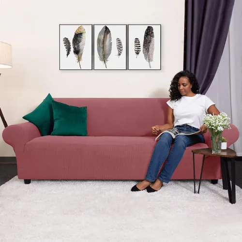 Vista 2 de CHUN YI - Funda elástica de 1 pieza para sillón grande, funda protectora suave de Jacquard con elastano, detalle de cuadros y parte inferior