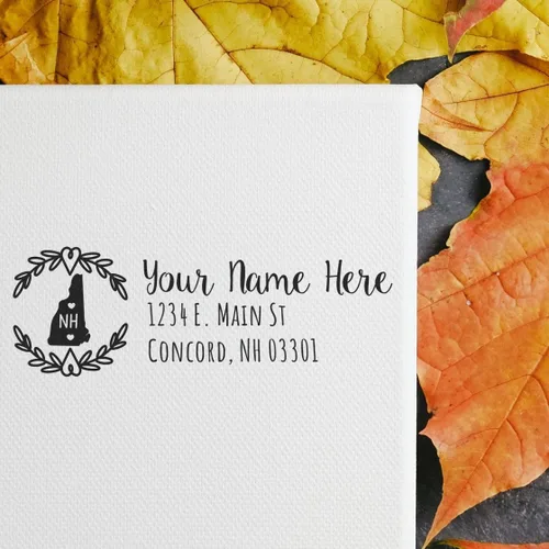 Vista 35 de State of Alabama Wreath Duo Hand Address Stamp - Personalized Rubber Stamp Montaje manual Duo