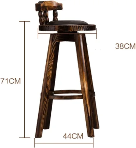 Vista 2 de Taburetes de bar giratorios de madera maciza con estilo de tela de altura de mostrador, esponja de resistencia, respaldo cómodo, asiento acolchado
